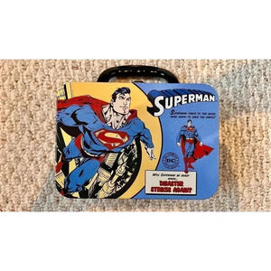 Superman Vintage DC Comics Small Lunchbox Tin "Disaster Strikes Again"